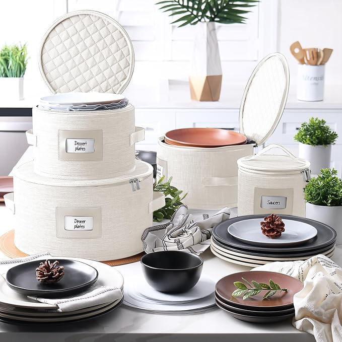 Fine China Storage Containers, 5 Piece Quilted Dish Storage Containers - Image 8