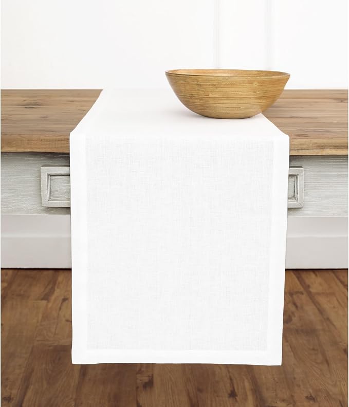 Solino Home 100% Pure Linen Table Runner White, Fete 14 x 132 Inch Long | Table by SolinoHome