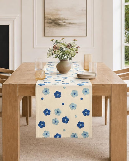 Embroidered Canvas 13"x 72" Narrow Table Runner, Speedwell | Exquisite - Image 5