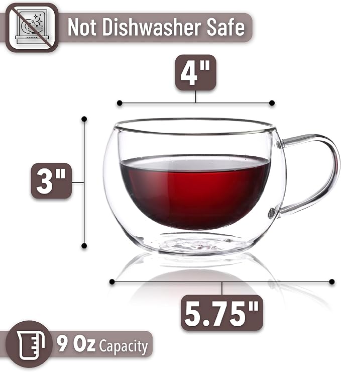 BTaT- Double Walled Glass Coffee Mugs, 9 oz, Glass Coffee Cups - Image 3