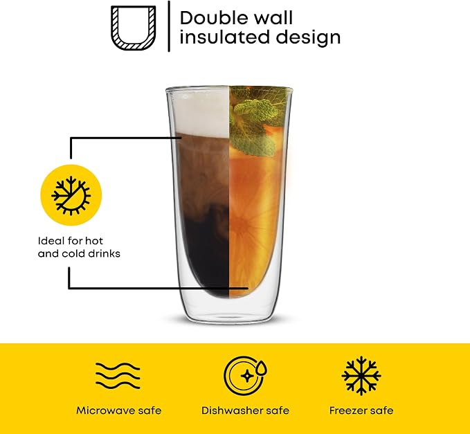 JoyJolt Spike Double Wall Glasses, Cocktail Beer Drinkware Glass Set of 2 - Image 3