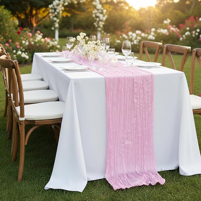 3 Pack Candy Pink Cheesecloth Table Runner 120 Inch Boho Wedding Decor | - Image 8