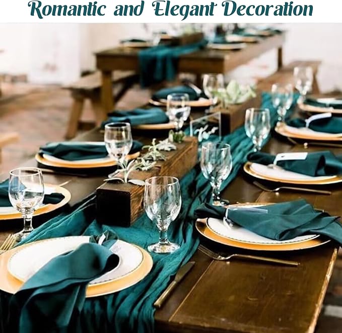 6 Pieces Teal 10FT Cheesecloth Table Runner Boho Gauze Fabric Table Runner - Image 7