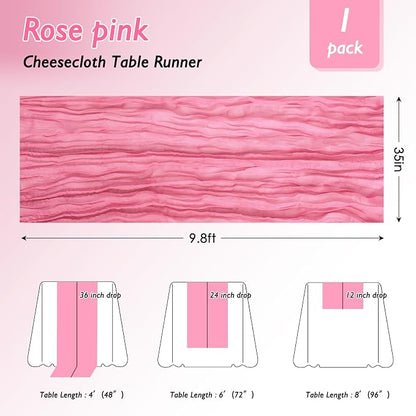 8 Pack Rose Pink Cheesecloth Table Runner 120 Inch Boho Wedding Decor | - Image 2