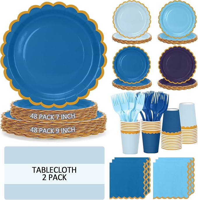 Blue Plates and Napkins Party Supplies by Qyntelix