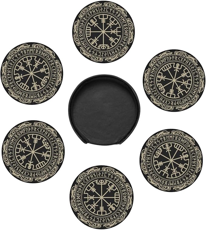 Black Viking Leather Drinks Coasters - Image 4