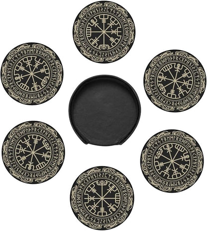 Black Viking Leather Drinks Coasters - Image 4