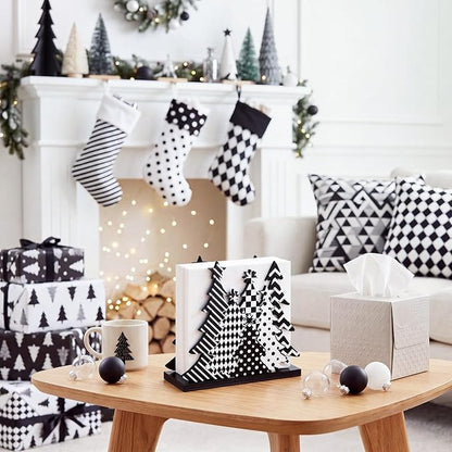 Christmas Tree Napkin Holder for Tables Black White Plaid Stripe Dots Christmas - Image 4