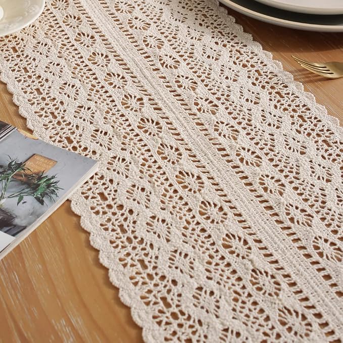 meioro Crochet Lace Table Runner, 12x64 Inch Boho Cotton Table Runners - Image 4