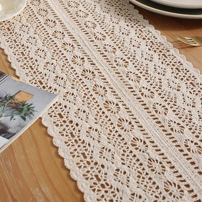 meioro Crochet Lace Table Runner, 10x56 Inch Boho Cotton Table Runners - Image 4