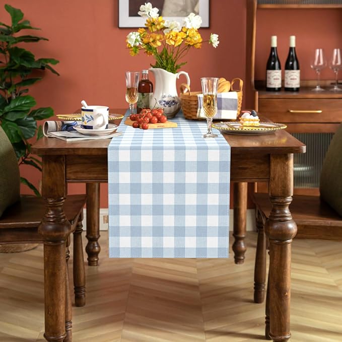 Dusty Blue Gingham Table Runner Light Blue Checkered Boy Girl Baby Shower - Image 6