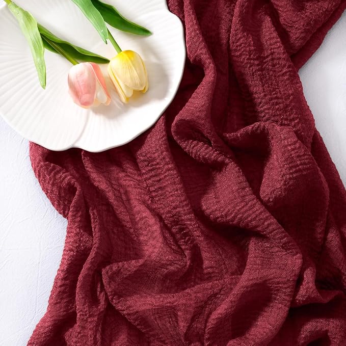 Cheesecloth Table Runner Summer Boho Wedding Shower Party Home Decor | Burgundy - Image 2