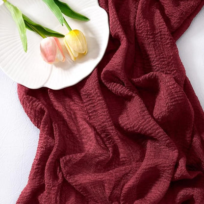 Cheesecloth Table Runner Summer Boho Wedding Shower Party Home Decor | Burgundy - Image 2