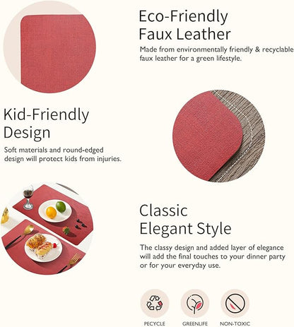 Maxpearl Faux Leather Placemats Set of 4, Waterproof - Wipe Clean - Heat Resistant - Anti Slip Dining Table Place Mats, Suitable for Indoor & Outdoor Use, 17’’×12’’, Red