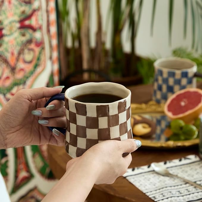 Retro Checkered Ceramic Coffee Mug 16Oz by DelightsGalore