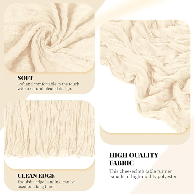 3 Pack Ivory Cheesecloth Table Runner, 17 x 108 Inch, Gauze Cheese Cloth Table - Image 4