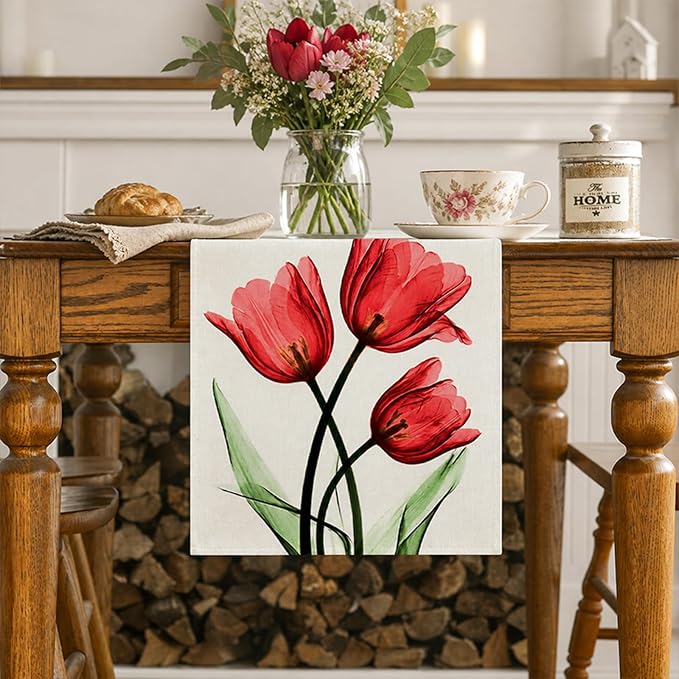 Floral Table Runner Mode Flowers Spring Summer Table Runner Seasonal Table - Image 4