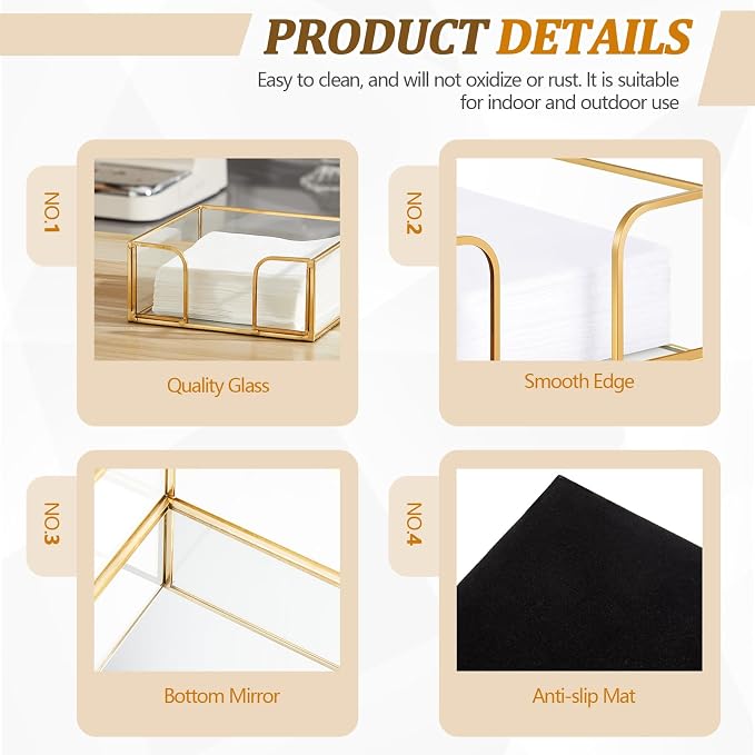 LemonRoad 4 Pcs Square Gold Napkin Holder - Image 4