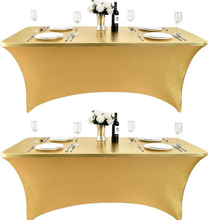 2-Pack 4ft Spandex Table Covers for Rectangular Folding Tables - Wrinkle Resistant Stretch Tight Table Cloths - Ultimate Fitted Table Protector for Parties, Banquet, and Wedding