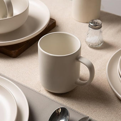 12-Piece Stoneware Dinnerware Set with Mugs | Microwave and Dishwasher Friendly | Stackable Matte Glaze Plates & Bowls | Service for 3 (White for 3)