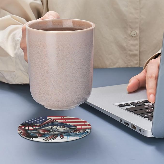 Patriotic Us Flag Fish Leather Coasters Set of 6 - Image 7