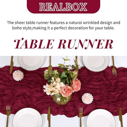 6 Pack Burgundy Cheesecloth Table Runner 17x108 Inch Semi Sheer Boho Gauze - Image 4