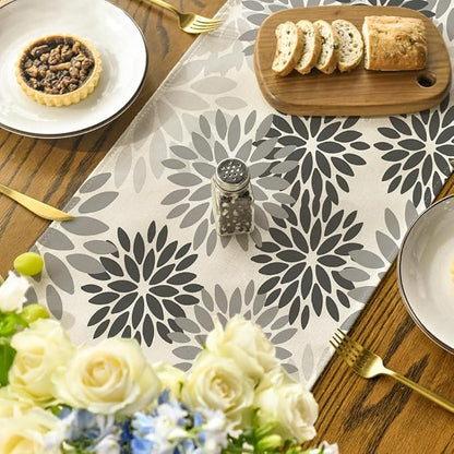 Artoid Mode Grey Floral Pinnata Dahlia Table Runner, Seasonal Kitchen Dining - Image 4