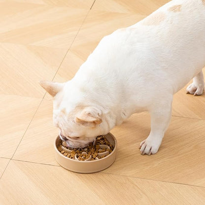 vancasso Ceramic Slow Feeder Dog Bowls, Puzzle Dog Food Bowls with Floral Maze, Anti -Slip Pet Food Dish for Small Breed, 0.6 Cups, Brown