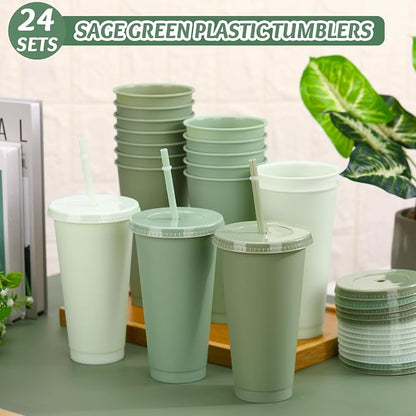Skylety 24 Pcs Sage Green Plastic Cups - Image 4