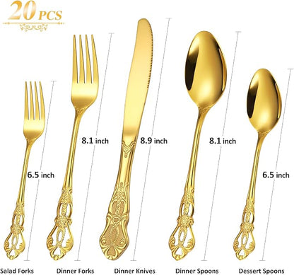 20 Pieces Gold Gorgeous Retro Silverware Set - Image 2