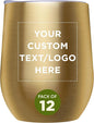 Custom Stemless Wine Glass Tumblers with Lids by Largo 11 oz. Set of 12, Personalized Bulk Pack - Perfect for Wine, Cocktails, Other Hot & Cold Beverages - Gold