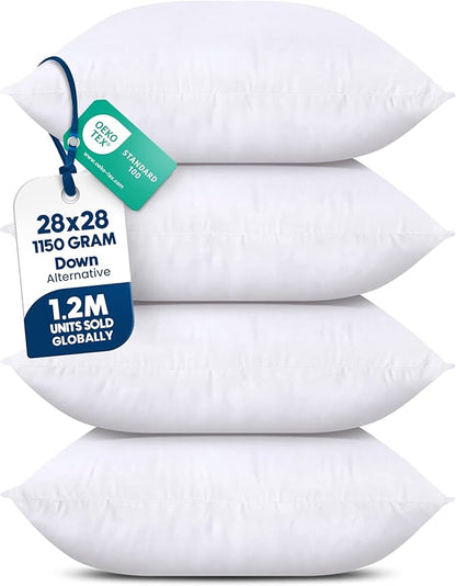Utopia Bedding Throw Pillows Insert (Pack of 4, White) - 28 x 28 Inches Bed and Couch Pillows - Indoor Decorative Pillow