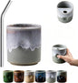 18oz Ceramic Coffee Mug with Hole, Vintage Kiln Style Handleless Tumbler by Unknown