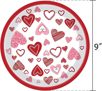 24Pcs Valentines Paper Plates Red Lovely Heart Love Dessert Disposable Paper Plates for Engagements Weddings Anniversary Birthday Tableware Party Supplies Decorations
