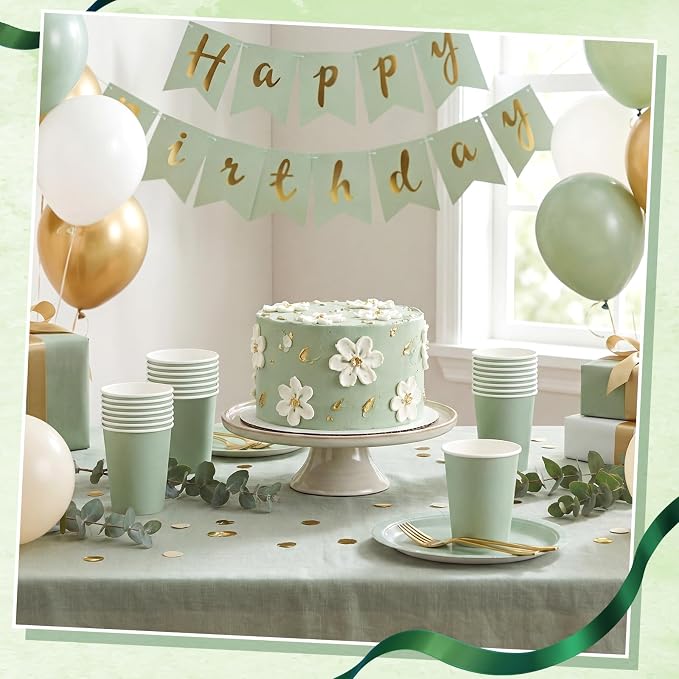 NatNarr 100 Pack Sage Green Paper Cup, 9oz Sage Green Baby Shower Cups | - Image 3