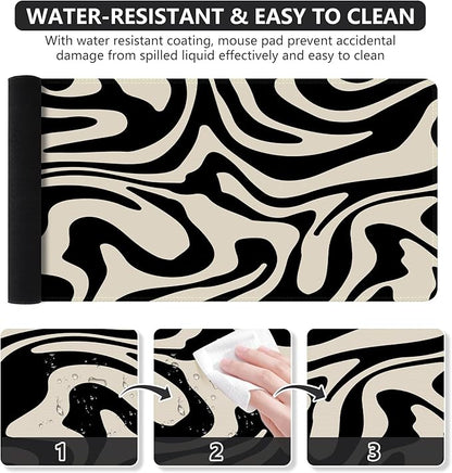 iCasso Desk Mat, XXL Large Gaming Mouse Pad, Anti-Slip Rubber Base Mousepad with Stitched Edges, Keyboard Mouse Mat Big Desk Pad for Work, Game, Office, Home, Zebra Black