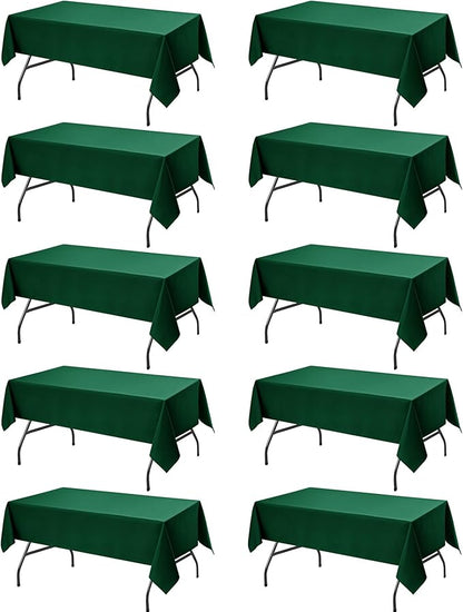 10-Pack Hunter Green Tablecloths for Rectangle Tables, 60 x 102 Inches, Stain-Resistant Polyester Fabric for 6 Foot Tables - Washable Table Covers for Weddings, Birthday Parties, Events