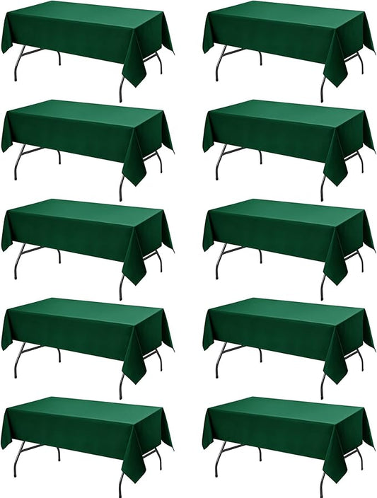 10-Pack Hunter Green Tablecloths for Rectangle Tables, 60 x 102 Inches, Stain-Resistant Polyester Fabric for 6 Foot Tables - Washable Table Covers for Weddings, Birthday Parties, Events