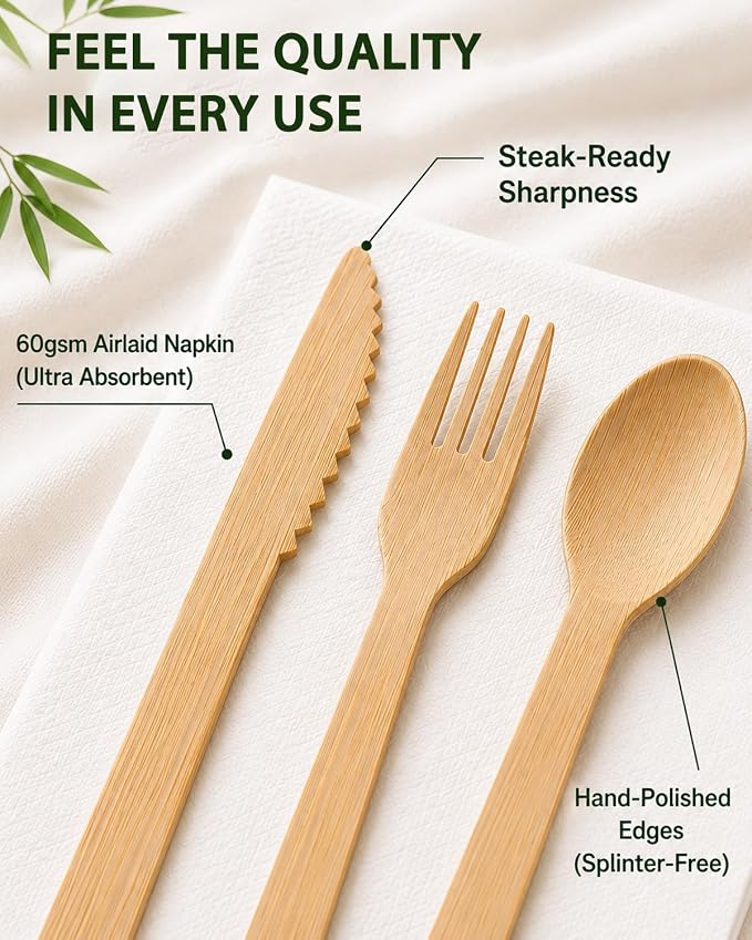Pre Rolled Bamboo Silverware Set - Image 4