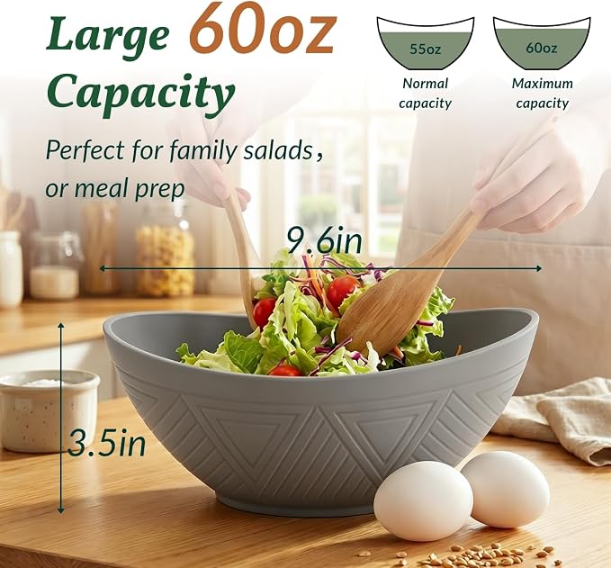 Wheat Straw Bowls, Large Salad Bowls Set of 6-60 OZ Serving Bowl - Image 2
