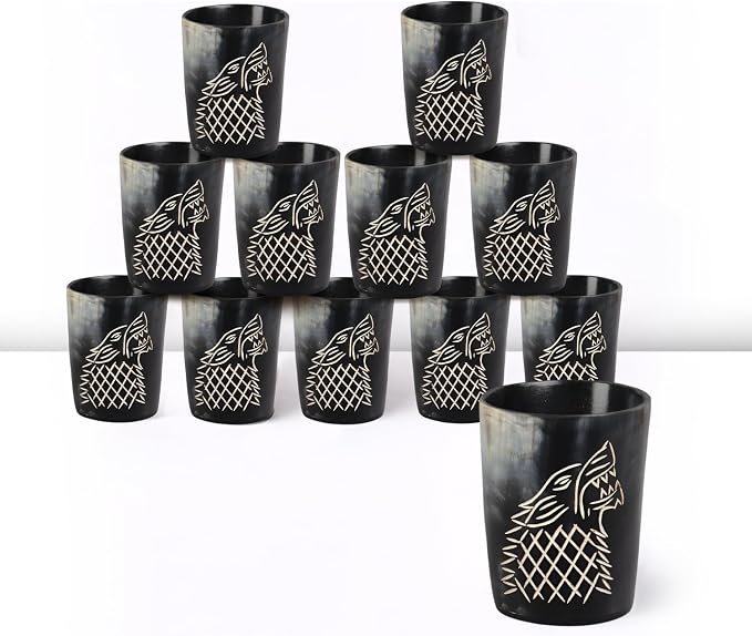 Handicrafts Home Viking Horn Shot Glasses Set of 12, Rustic Viking Drinkware by HandicraftsHome