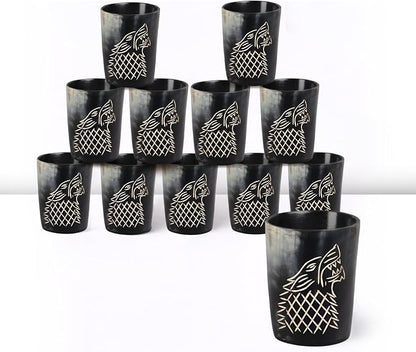 Handicrafts Home Viking Horn Shot Glasses Set of 12, Rustic Viking Drinkware by HandicraftsHome