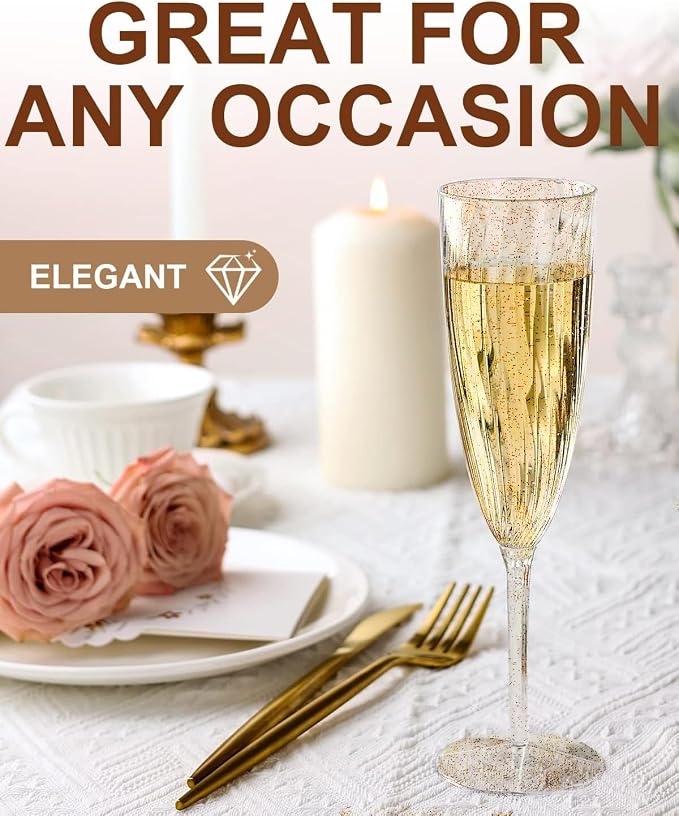 36 Pack Plastic Champagne Flutes, 6 Oz Clear Disposable Wine Glasses | Elegant - Image 3