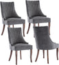 mikibama Linen Dining Chairs Set of 4 Channel Tufted Kitchen Dinner Chair Comfy Fabric Upholstered Accent Chair for Dining Room with Solid Wood Legs (Grey 4pc)