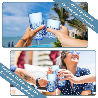 Acrylic Drinking Glasses Set of 12 Blue Mixed Drinks Glassware Unbreakable Palstic Tumbler and Rocks Glass Set 6pcs 18oz Highball and 6pcs 12 oz Cocktail Glasses for Cocktail Iced Coffee Beer Whiske