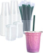 12 oz Clear Plastic Cups with Lids and STRAWS, Disposable Drinking Cups by Cappatua