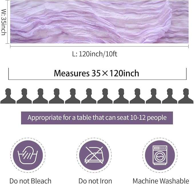 12 Pack Lavender Cheesecloth Table Runner 35x120inch, Boho Gauze Lilac Purple - Image 6