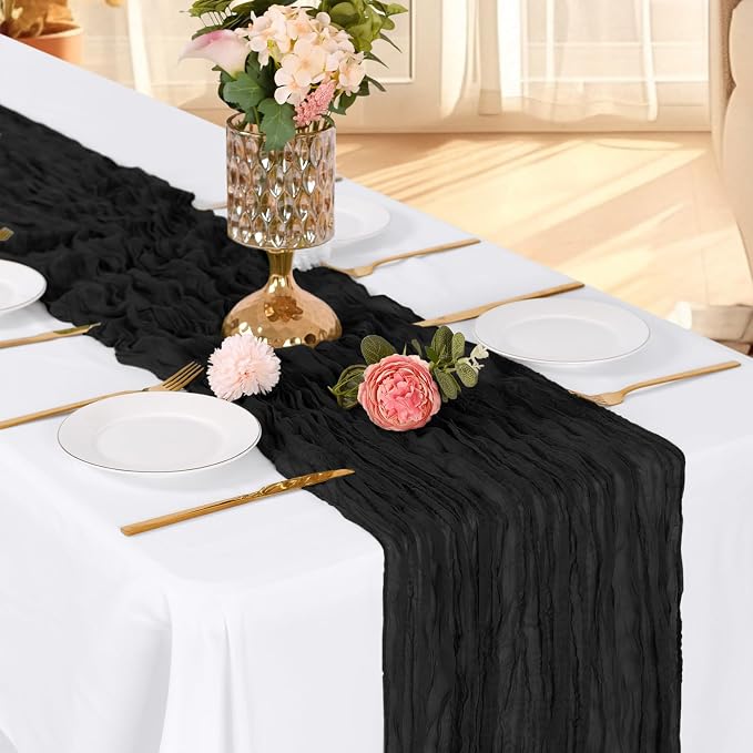 6 Pack Black Cheesecloth Table Runner, 17 x 108 Inch, Gauze Cheese Cloth Table - Image 3