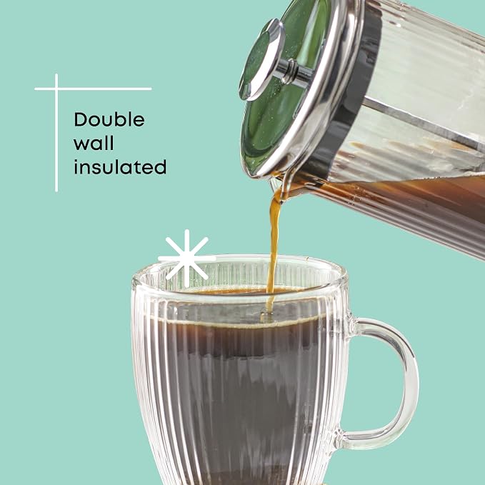 JoyJolt Fluted Glass Coffee Mugs, Double Wall 13.5oz Clear Glass Coffee Mug Set - Image 5