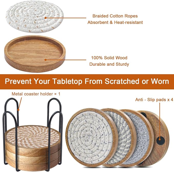 Eykao Coasters for Drinks Absorbent Sets of 8, Woven Coasters - Image 5